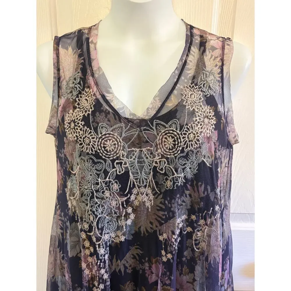 Johnny Was Biya Dress Black Floral Embroidered Mesh Maxi. Size Large - Picture 3 of 10